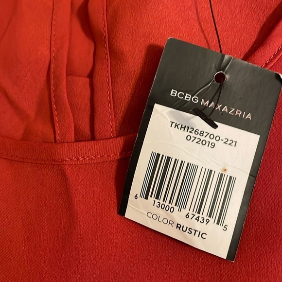 BCBG women’s blouse large 12 14 peplum sleeveless orange red rustic tailor NWT - Picture 7 of 9